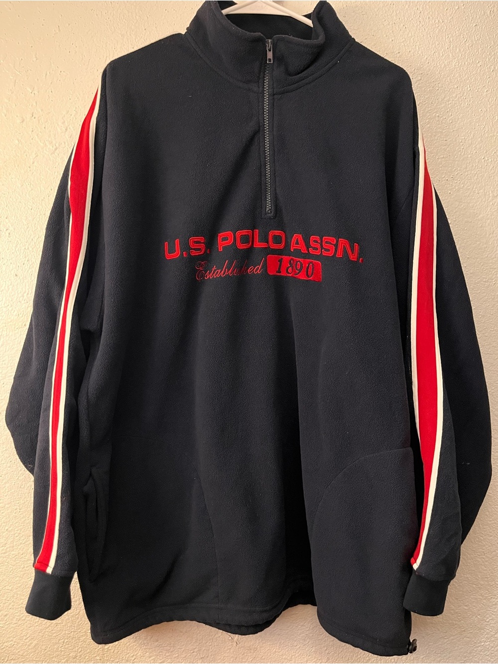 U.S. Polo Assn. Navy Half-Zip Pullover with Red & White Sleeve Stripes